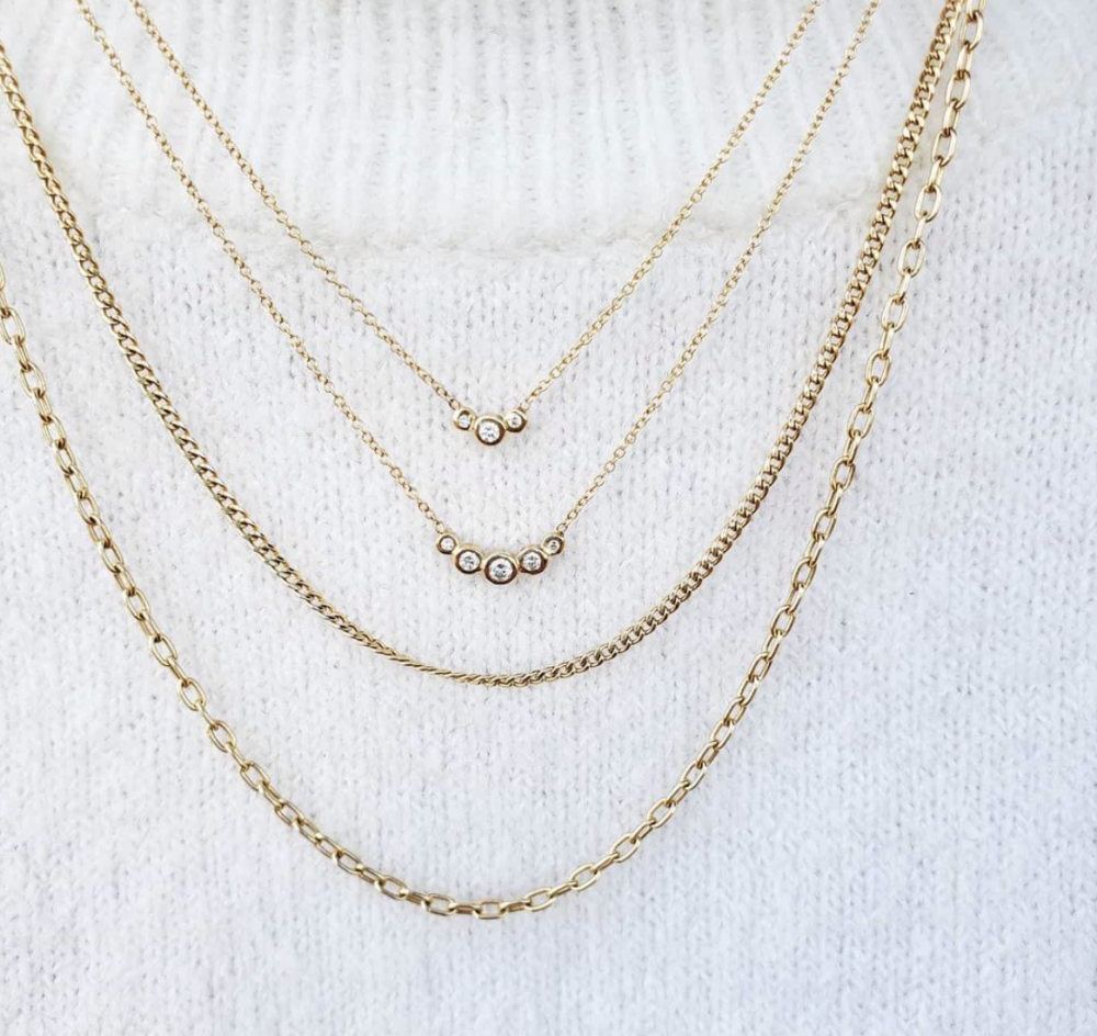 14K Extra Small Curb Chain Link Layered Necklace